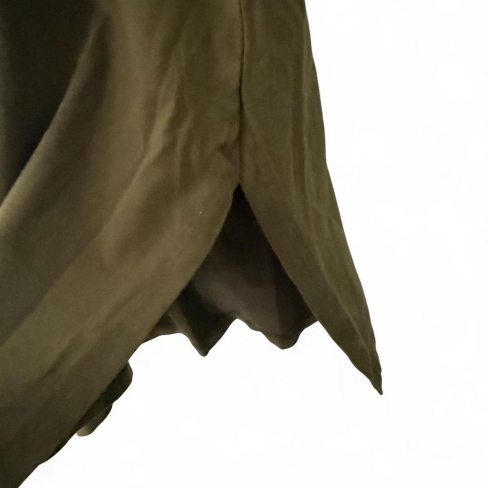 Oversized Olive Green T Shirt Women's Minimalist Drop Shoulder Side Slit Tunic - Picture 3 of 6